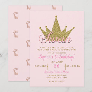 Invitation Couronne Anniversaire Princesse des Cygnes Rose et