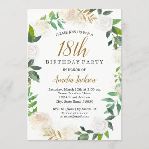 Invitation Couronne aquarelle Blush Gold 18e Anniversaire