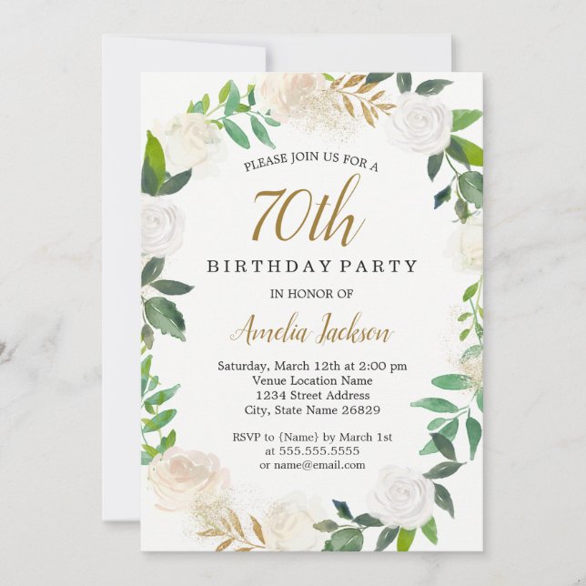 Invitation Couronne aquarelle Blush Gold 70e anniversaire (Devant)