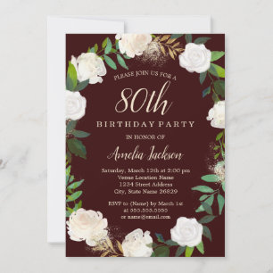 Invitation Couronne aquarelle bordeaux et or 80e anniversaire