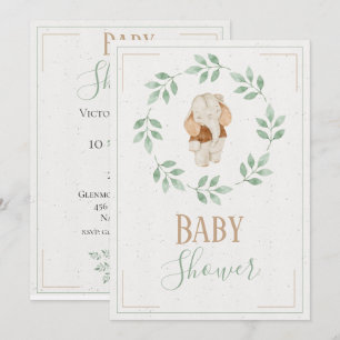 Invitation Couronne aquarelle éléphant Baby Shower