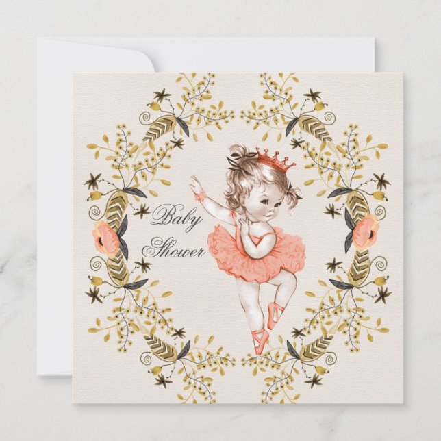 Invitation Couronne aquarelle florale Baby Shower Ballerine (Devant)
