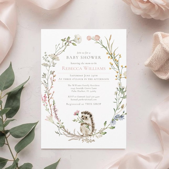 Invitation Couronne aquarelle hérisson de la forêt Baby Showe (Créateur téléchargé)