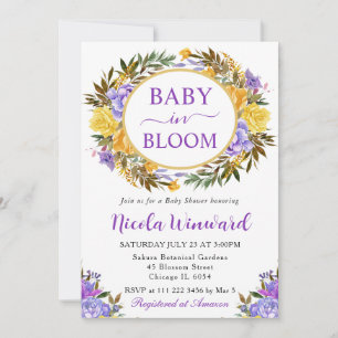 Invitation Couronne aquarelle jaune violet Baby Shower