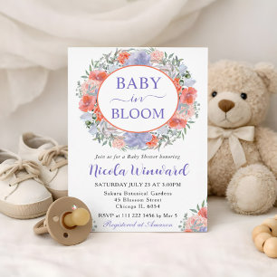 Invitation Couronne aquarelle orange et violet pour Baby Show