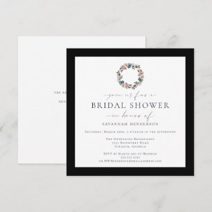 Invitation Couronne aquarelle rose avec bordure noire pour Ba