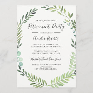 Invitation Couronne aquarelle verte pour la fête de retraite