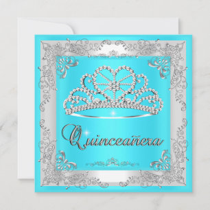 Invitation Couronne argentée bleu aqua pour les 15 ans de Qui