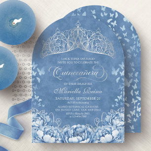 Invitation Couronne argentée bleu clair en tiare Quinceanera