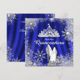 Invitation Couronne argentée de Quinceanera bleu royal pour 1