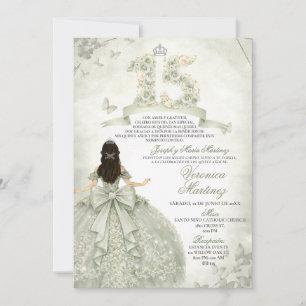 Invitation Couronne argentée et verte sauge espagnole 15 ans 