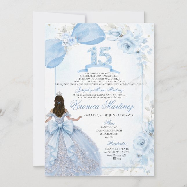 Invitation Couronne argentée Fleur Bleue Poussiéreuse Espagno (Devant)