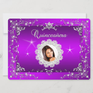 Invitation Couronne argentée pour princesse violet magenta Qu