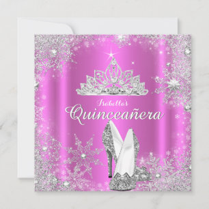 Invitation Couronne argentée pour Quinceanera rose 15 ans Fêt