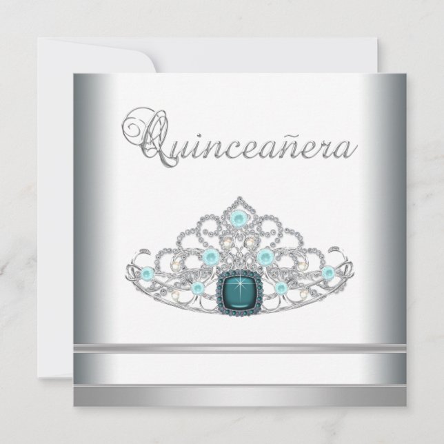 Invitation Couronne argentée Quinceanera bleu sarcelle (Devant)