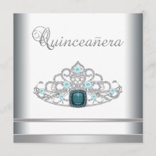Invitation Couronne argentée Quinceanera bleu sarcelle