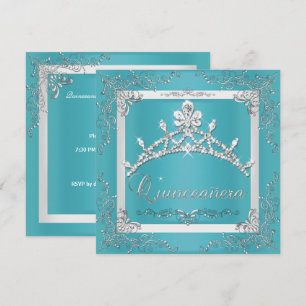 Invitation Couronne argentée turquoise pour Quinceanera 15e a