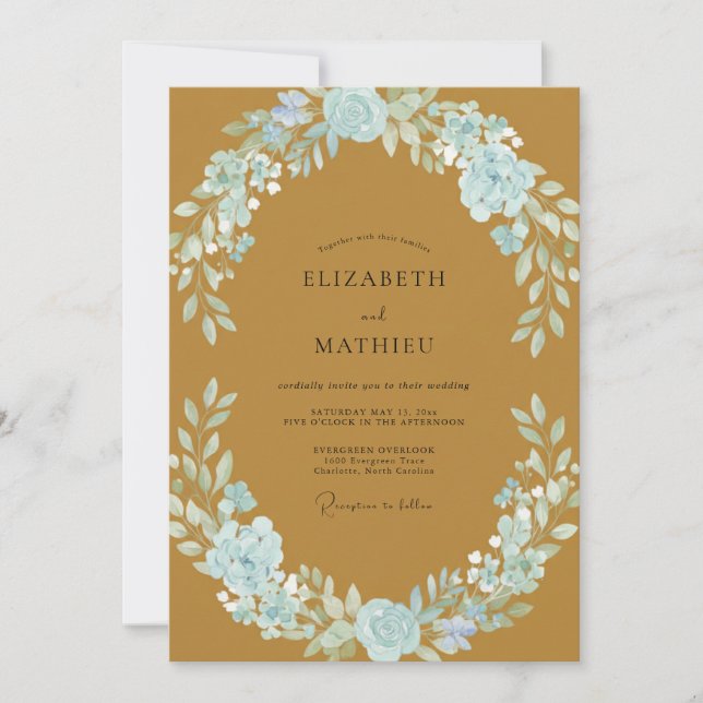 Invitation Couronne Azurée Ocre de Mariage (Devant)