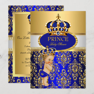 Invitation Couronne bébé prince bleu royal Shower Filleul Blo