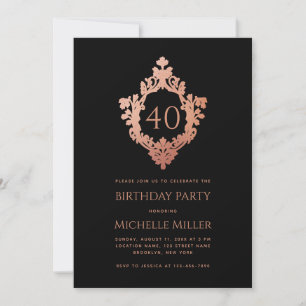 Invitation Couronne Black Pink Élégant Vintage 40e Anniversai