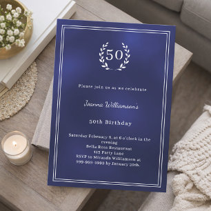 Invitation Couronne blanche bleu marine minimaliste pour anni