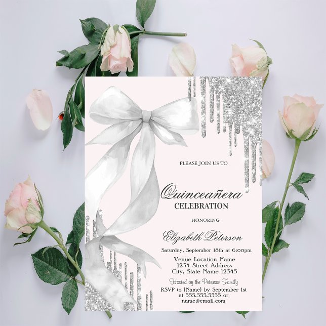 Invitation Couronne blanche paillettes argent Quinceañera (Créateur téléchargé)