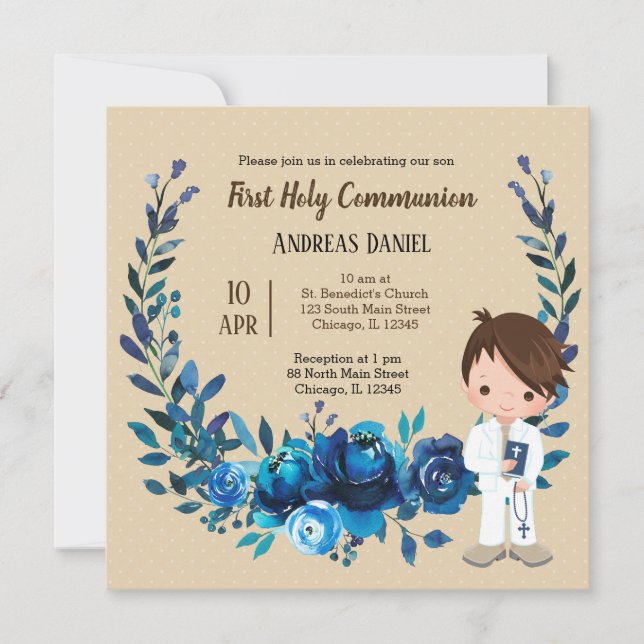 Invitation Couronne bleue de la Sainte Communion (Devant)