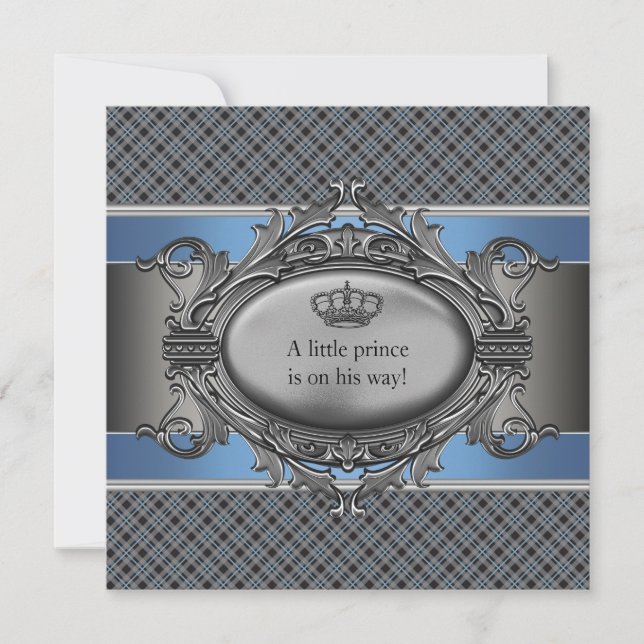 Invitation Couronne bleue de plaid petit baby shower de (Devant)