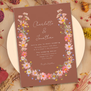 Invitation Couronne Bohème Fleur Sauvage Orange Brûlé Mariage