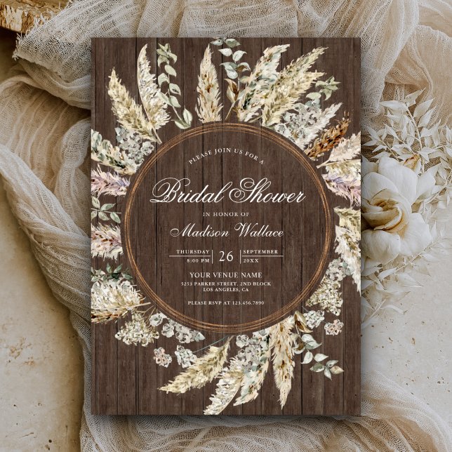 Invitation Couronne Bohème Herbe de Pampas Bois Rustique pour (Créateur téléchargé)