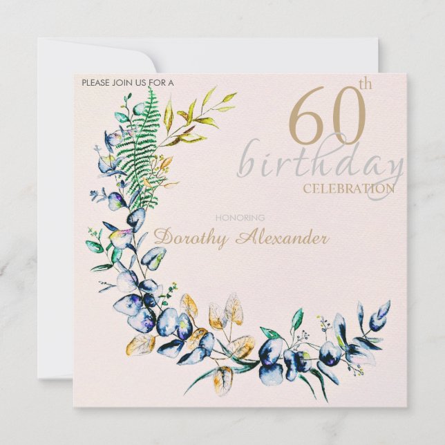 Invitation Couronne botanique chic pour anniversaire marquant (Devant)