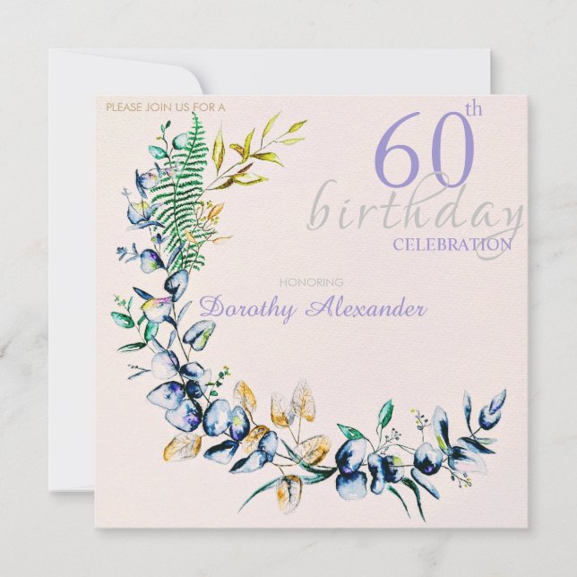 Invitation Couronne botanique chic pour anniversaire marquant (Devant)