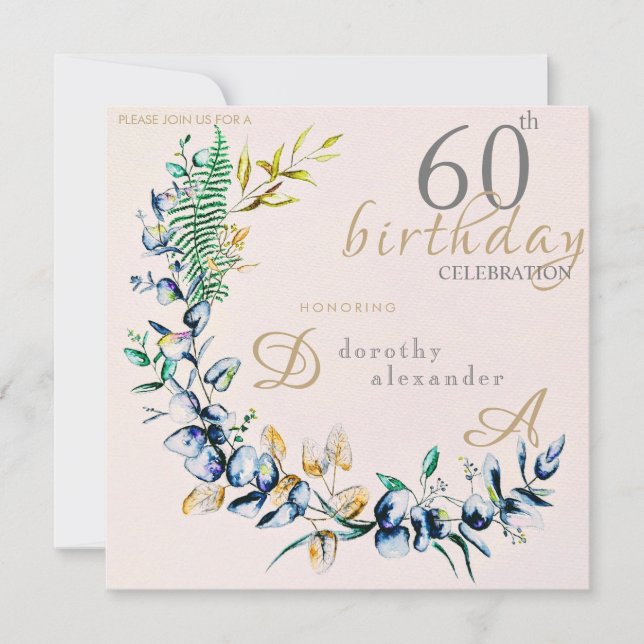 Invitation Couronne botanique chic pour anniversaire marquant (Devant)