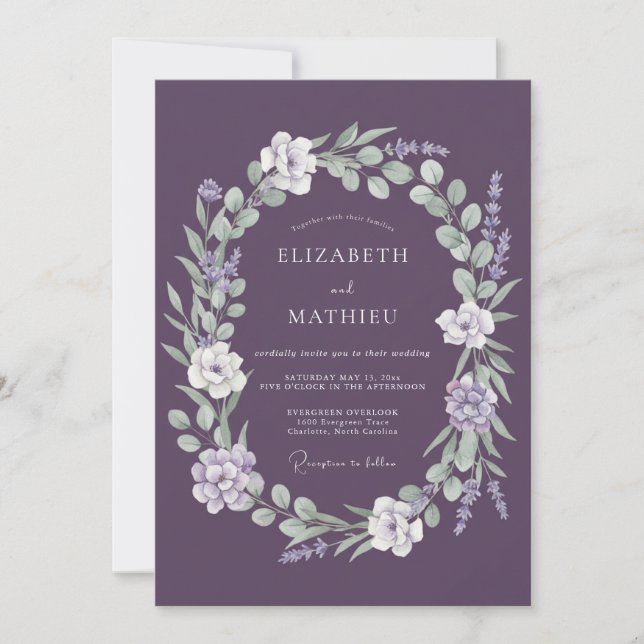 Invitation Couronne Botanique de Mariage aux Prunes (Devant)
