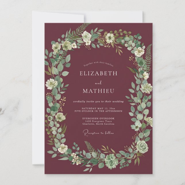 Invitation Couronne botanique de mariage en Bourgogne (Devant)