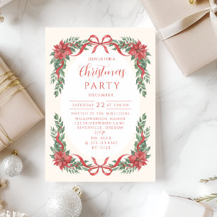 Invitation Couronne botanique de Noël au poinsettia