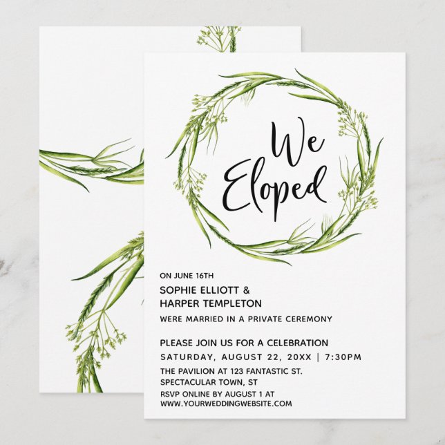 Invitation Couronne botanique de typographie pour mariage sec (Devant / Derrière)