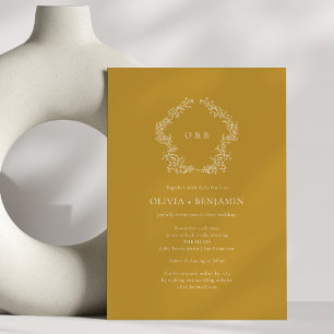Invitation Couronne botanique en or moutarde Mariage classiqu