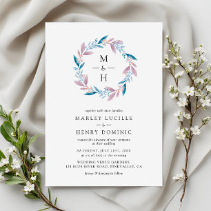 Invitation Couronne botanique monogramme mariage de jardin de