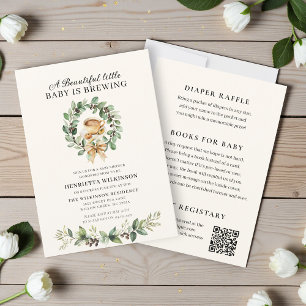 Invitation Couronne botanique pour une baby shower sur le thè