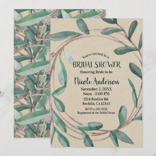 Invitation Couronne botanique rustique Kraft pour la douche d