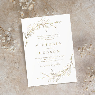 Invitation Couronne botanique simple or mariage rustique