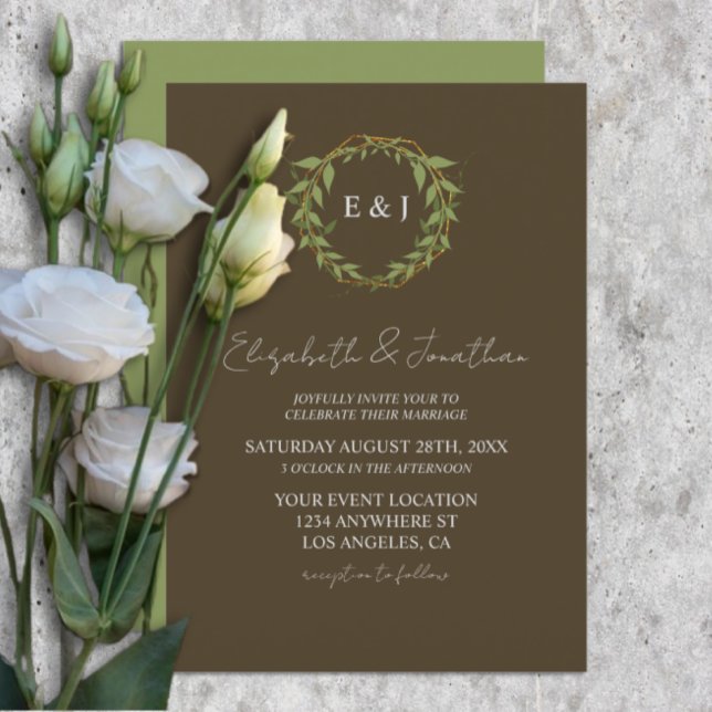 Invitation Couronne botanique Tons Terre Mariage (Créateur téléchargé)