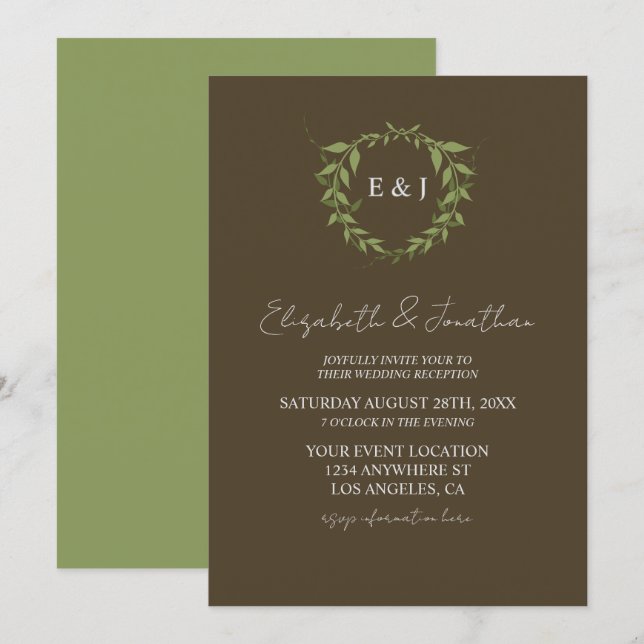 Invitation Couronne botanique Tons Terre Mariage Réception (Devant / Derrière)
