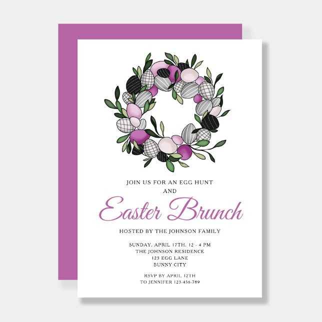 Invitation Couronne botanique violette moderne pour brunch de (Modern Purple Botanical Wreath Easter Brunch Invitation)