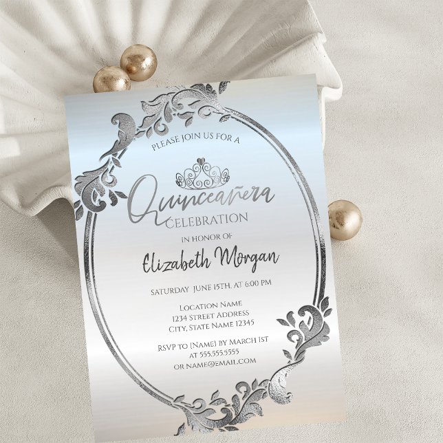 Invitation Couronne Chic Argentée Quinceañera  (Créateur téléchargé)