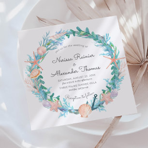 Invitation Couronne Côtière   Mariage à la Plage à l'Aquarell