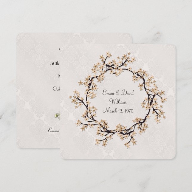 Invitation Couronne d'anniversaire de mariage sur Damas (Devant / Derrière)