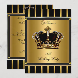 Invitation Couronne d'anniversaire élégante noire et dorée po