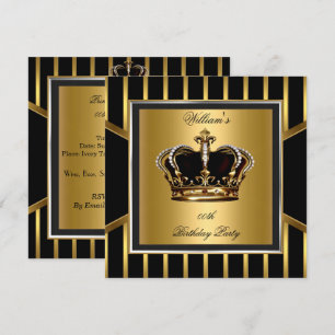 Invitation Couronne d'anniversaire élégante noire et dorée po